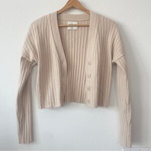 Women's Cream Tan Ribbed Cardigan Sweater